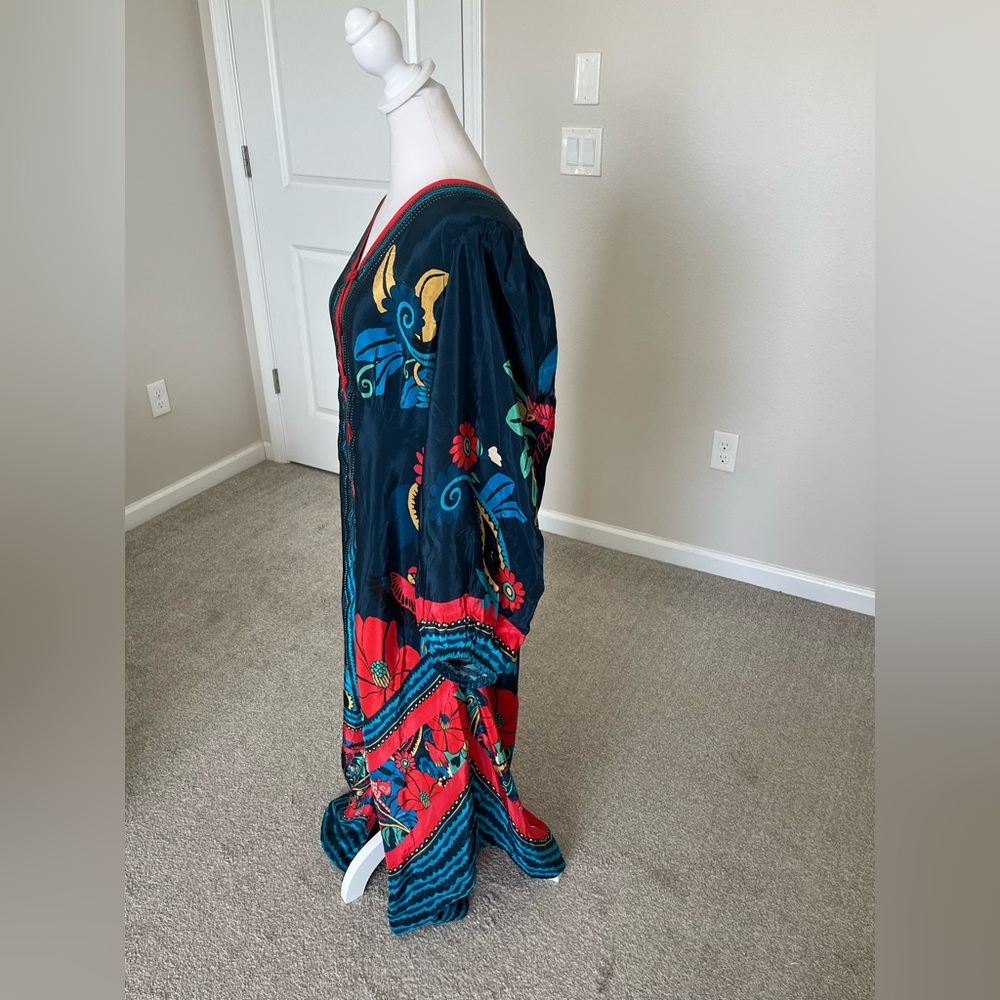 Farm Rio Vibrant Floral Button-Front Maxi Dress in Navy and Red - Picture 3 of 12